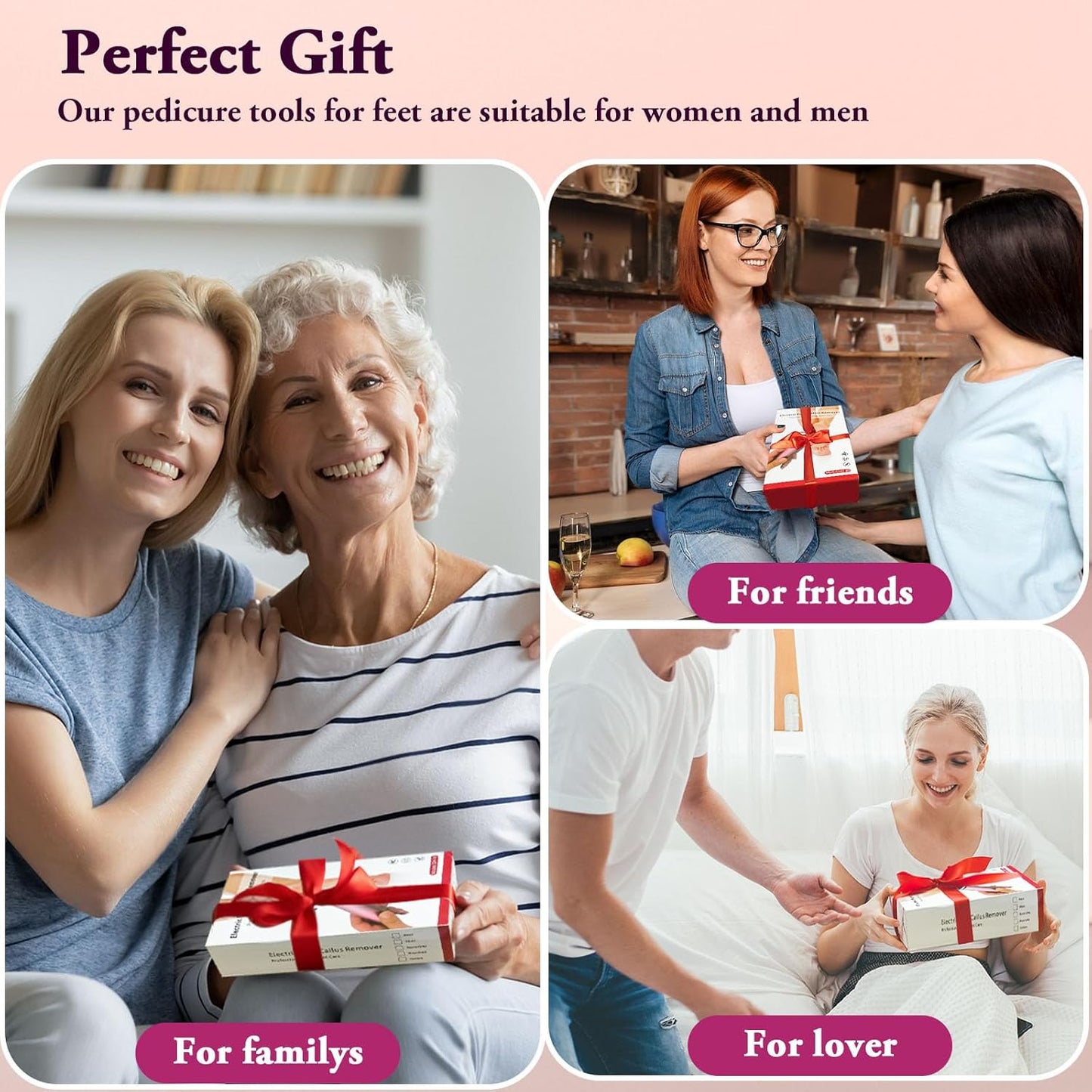 Removedor de callos eléctrico para pies, velocidad ajustable (0-600 rpm), exfoliante con 60 discos de lija, herramienta de pedicura para hombres y mujeres, color rosa